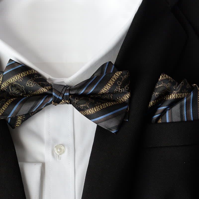 2-teiliges Set mit elegantem Einstecktuch und zweilagiger Fliege für Herren