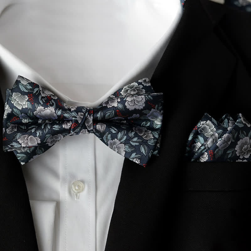 2-teiliges Set mit elegantem Einstecktuch und zweilagiger Fliege für Herren
