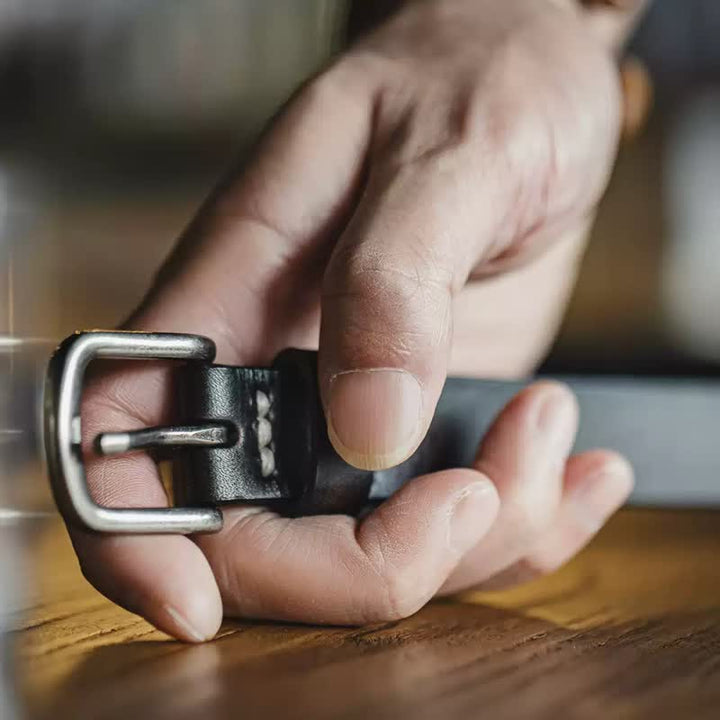Vintage Schwarzer Nähdekoration schmaler Ledergürtel