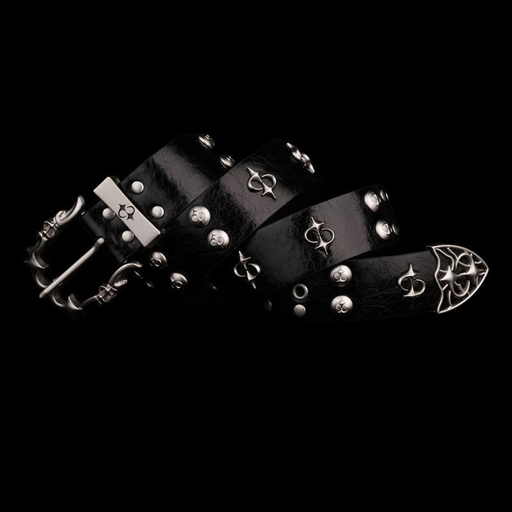 Punk Silber Nieten Design Motorrad Schwarz Ledergürtel