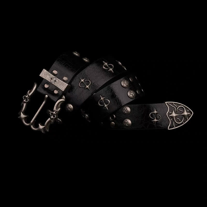 Punk Silber Nieten Design Motorrad Schwarz Ledergürtel