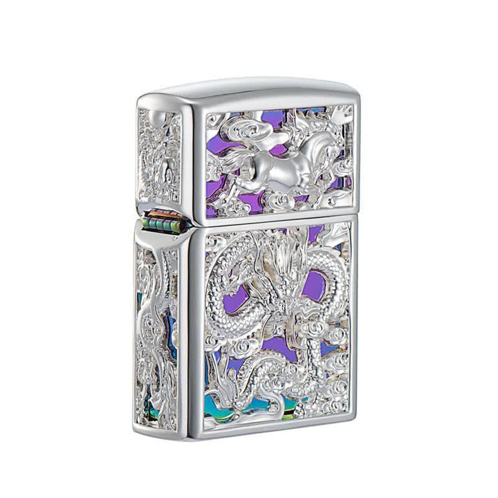 Nachfüllbares Kerosinfeuerzeug mit geprägtem 3D-Schnitzdrachen - Farbig - image 3