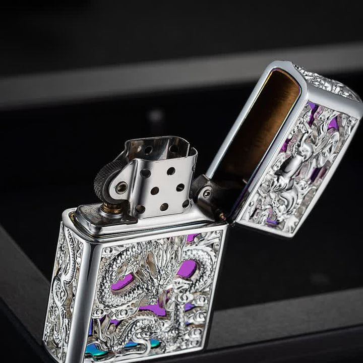 Nachfüllbares Kerosinfeuerzeug mit geprägtem 3D-Schnitzdrachen - image 4