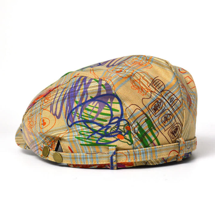 Einzigartige, stylische karierte Baskenmütze mit Graffiti-Muster - image 3