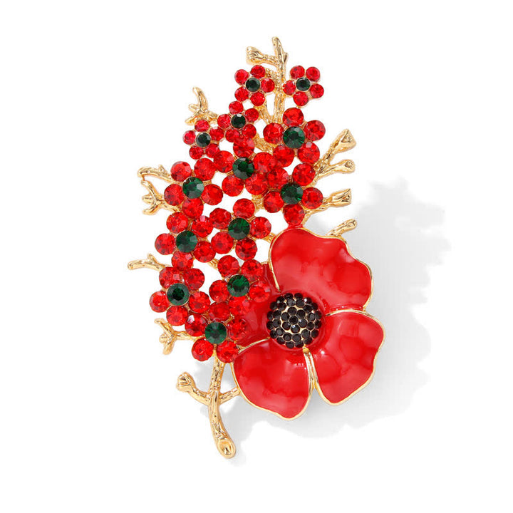 Brosche mit roter Mohnblume und glänzendem Kristall für Damen