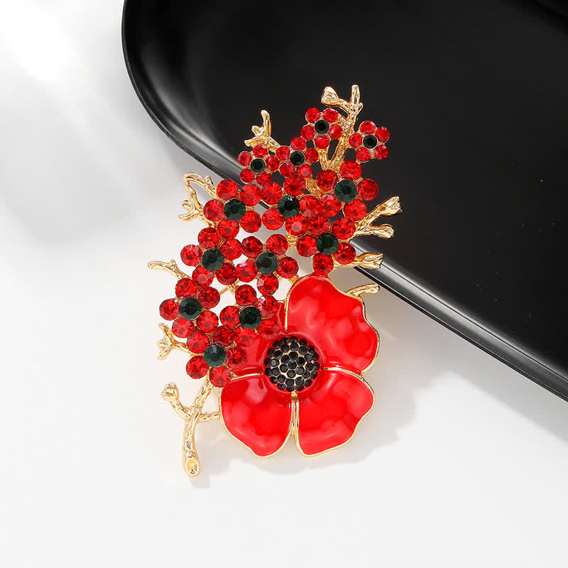 Brosche mit roter Mohnblume und glänzendem Kristall für Damen