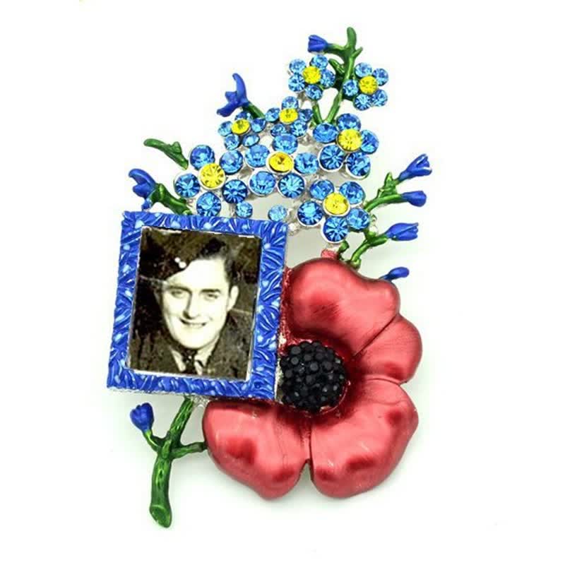 Mohnblumen-Brosche mit Strasssteinen und Bilderrahmen