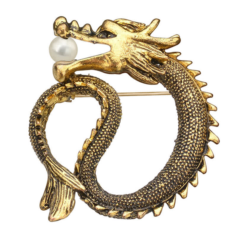 Herrenbrosche mit Drachen-Imitationsperle im Antikton