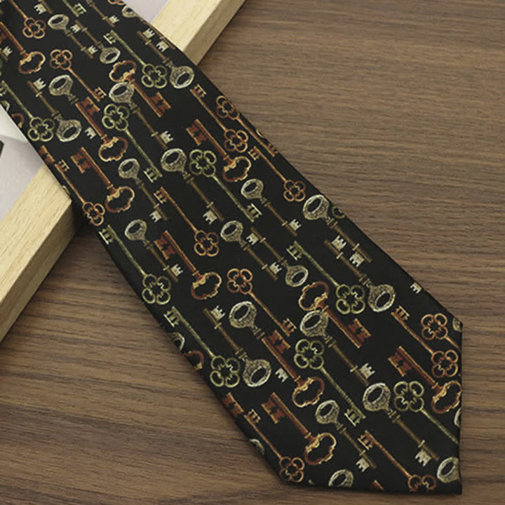 Krawatte für Herren im Retro-Stil mit schwarzem Schlüssel-Aufdruck