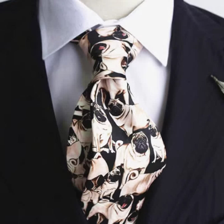 Schwarze und beige Krawatte für Herren mit „A Bunch Of Pugs“-Aufdruck