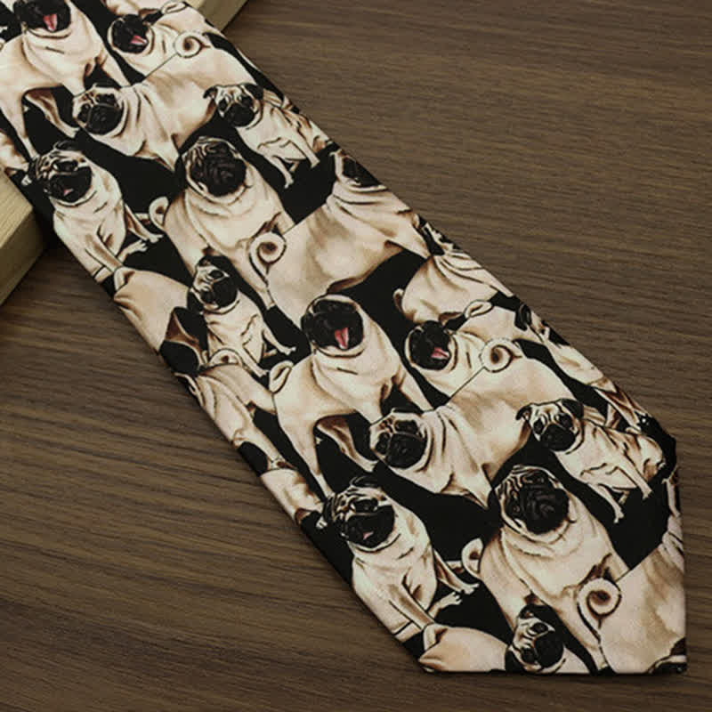 Schwarze und beige Krawatte für Herren mit „A Bunch Of Pugs“-Aufdruck