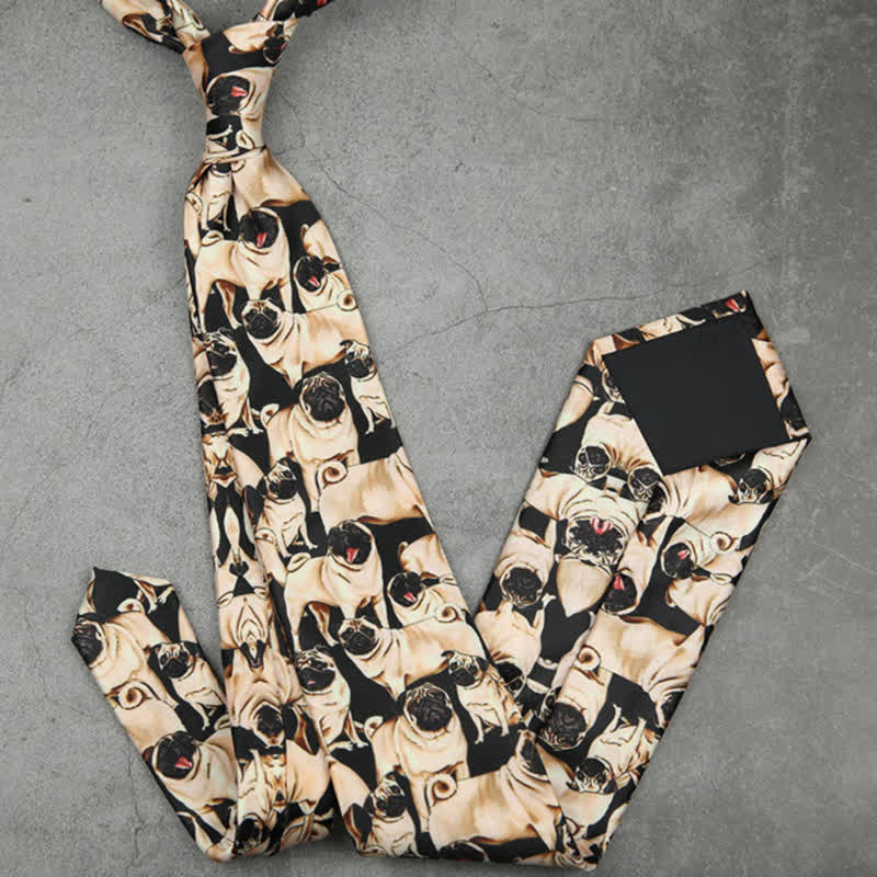 Schwarze und beige Krawatte für Herren mit „A Bunch Of Pugs“-Aufdruck