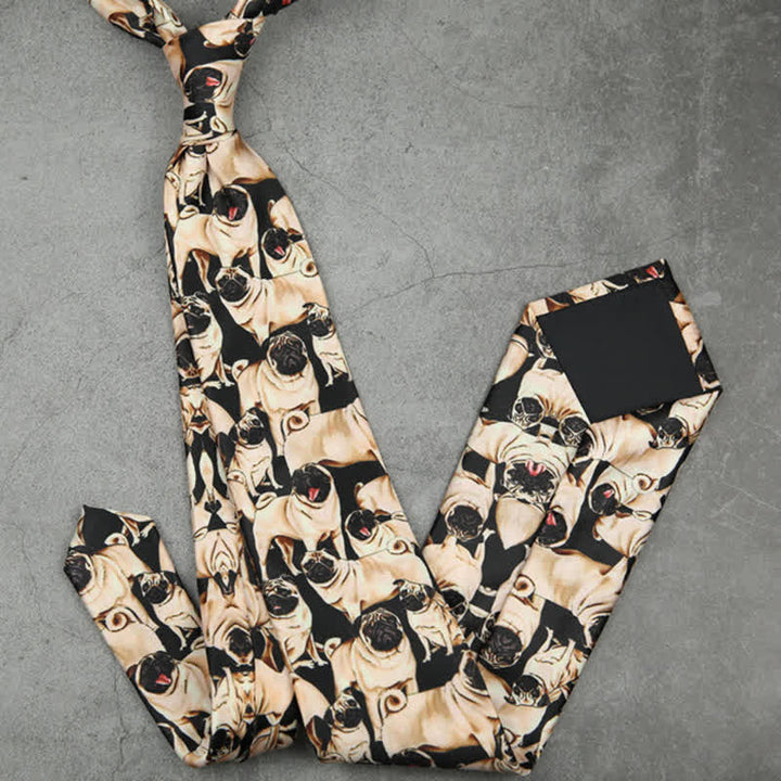 Schwarze und beige Krawatte für Herren mit „A Bunch Of Pugs“-Aufdruck