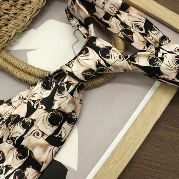 Schwarze und beige Krawatte für Herren mit „A Bunch Of Pugs“-Aufdruck