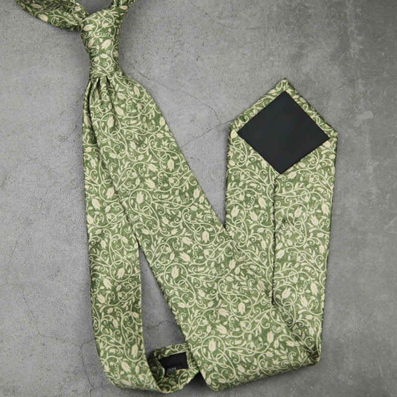 Grün-weiße Krawatte mit Blumenmuster für Herren