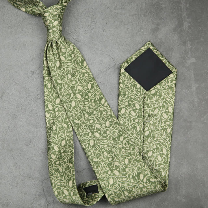 Grün-weiße Krawatte mit Blumenmuster für Herren
