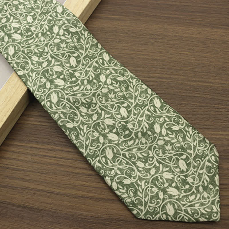 Grün-weiße Krawatte mit Blumenmuster für Herren
