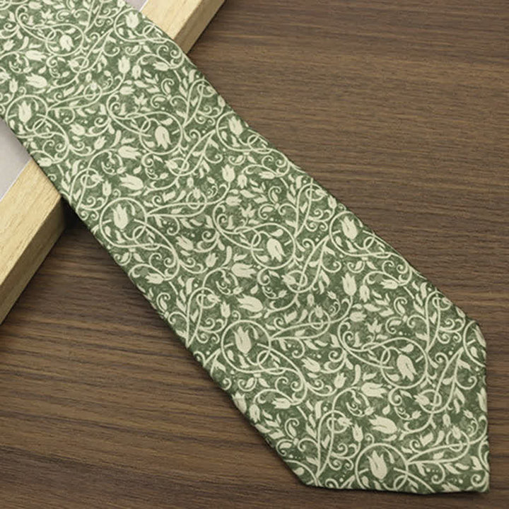 Grün-weiße Krawatte mit Blumenmuster für Herren