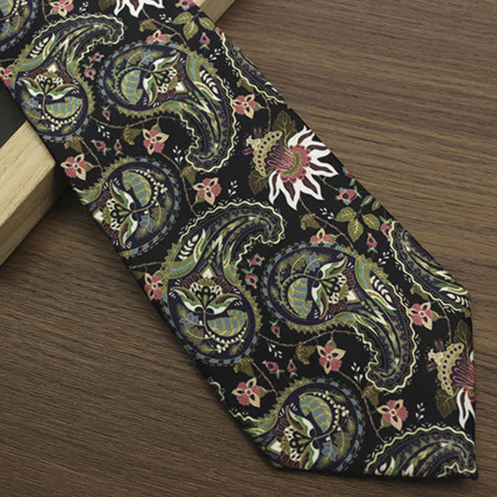 Dunkelgrüne Krawatte mit fantastischem Paisley-Druck für Herren