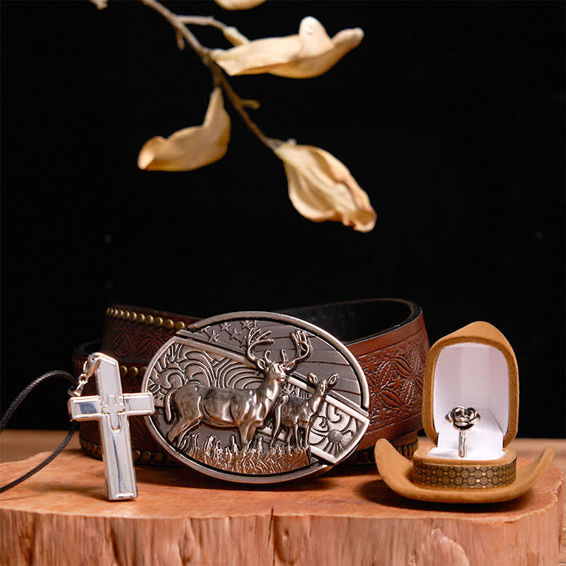 Kreative DIY Hirsch versteckt Messer Gürtelschnalle Kreuz Halskette Rose Ring Bundle Set