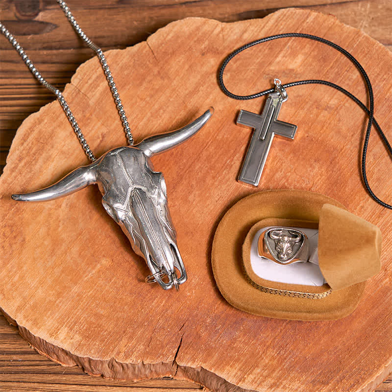 DIY Longhorn Bull Anhänger Kreuz Verstecktes Messer Anhänger Bull Ring Bundle Set - Bündelset - image 0