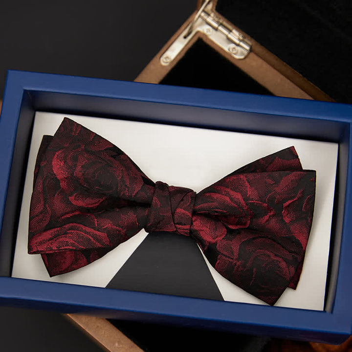 Burgunderrote Fliege mit Jacquardmuster und Rosen für Herren