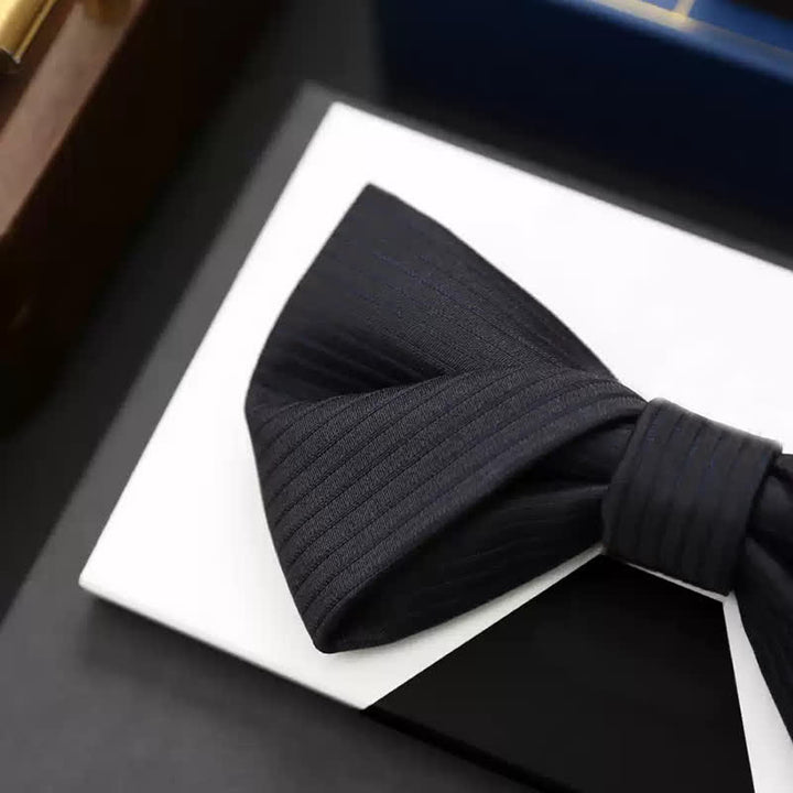 Schwarze, dezente Business-Fliege aus Twill mit marineblauen Streifen für Herren