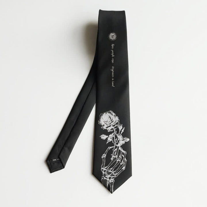 Schwarze und silberne Krawatte mit „Give People“-Rosen-Aufdruck für Herren
