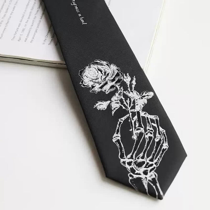 Schwarze und silberne Krawatte mit „Give People“-Rosen-Aufdruck für Herren