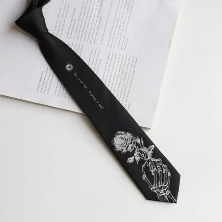Schwarze und silberne Krawatte mit „Give People“-Rosen-Aufdruck für Herren