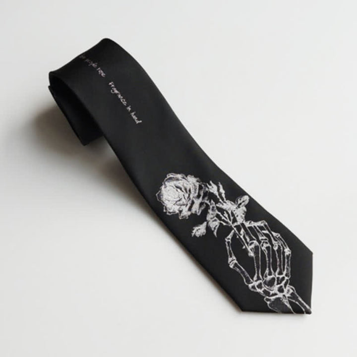 Schwarze und silberne Krawatte mit „Give People“-Rosen-Aufdruck für Herren
