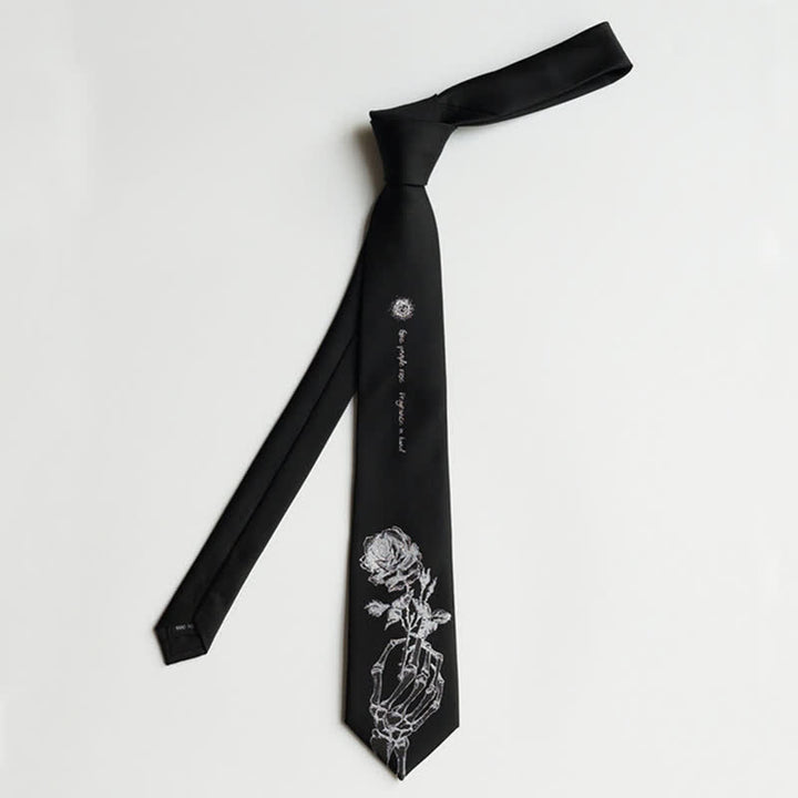 Schwarze und silberne Krawatte mit „Give People“-Rosen-Aufdruck für Herren