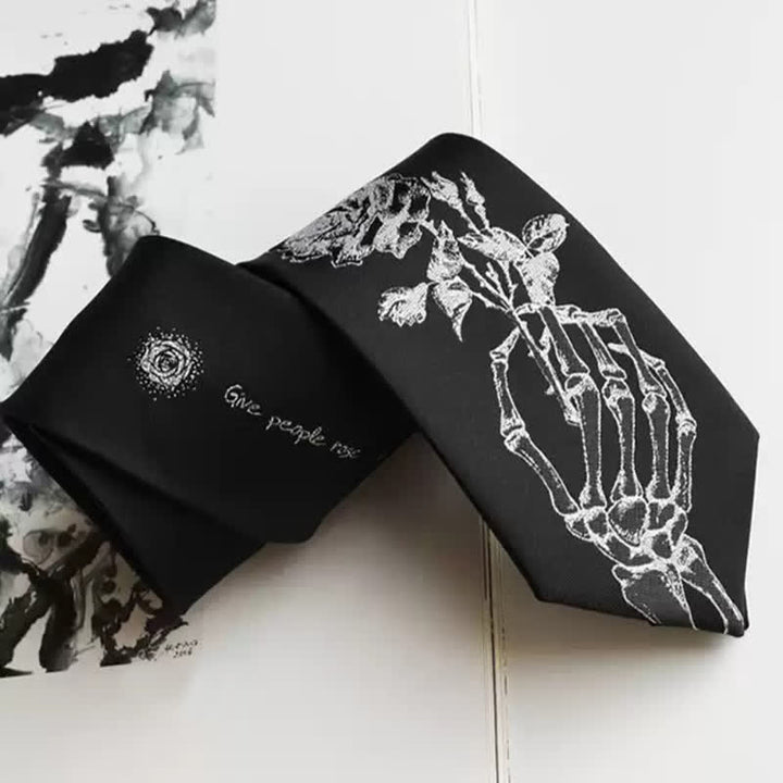 Schwarze und silberne Krawatte mit „Give People“-Rosen-Aufdruck für Herren