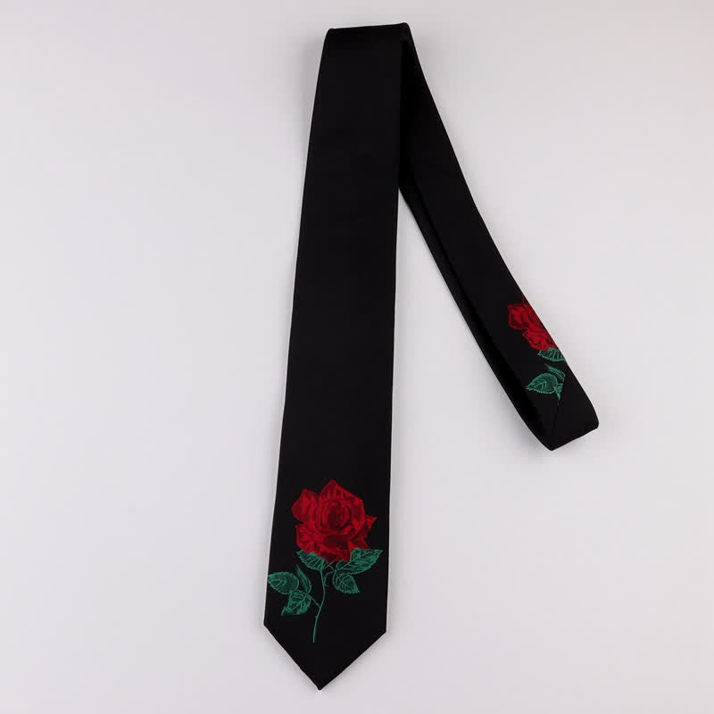 Schwarze bestickte Krawatte mit Rosen- und Blautönen für Herren