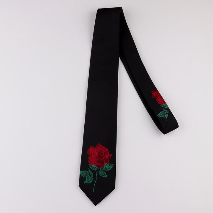 Schwarze bestickte Krawatte mit Rosen- und Blautönen für Herren