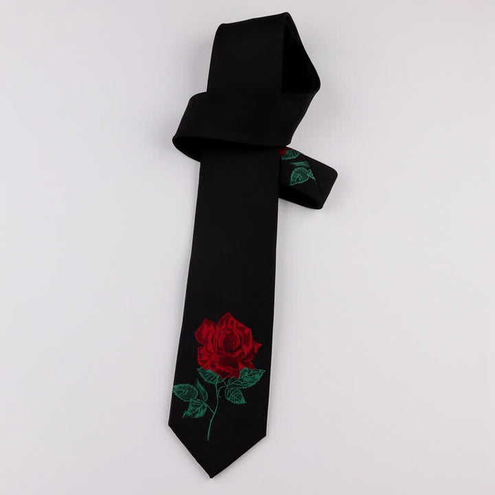 Schwarze bestickte Krawatte mit Rosen- und Blautönen für Herren