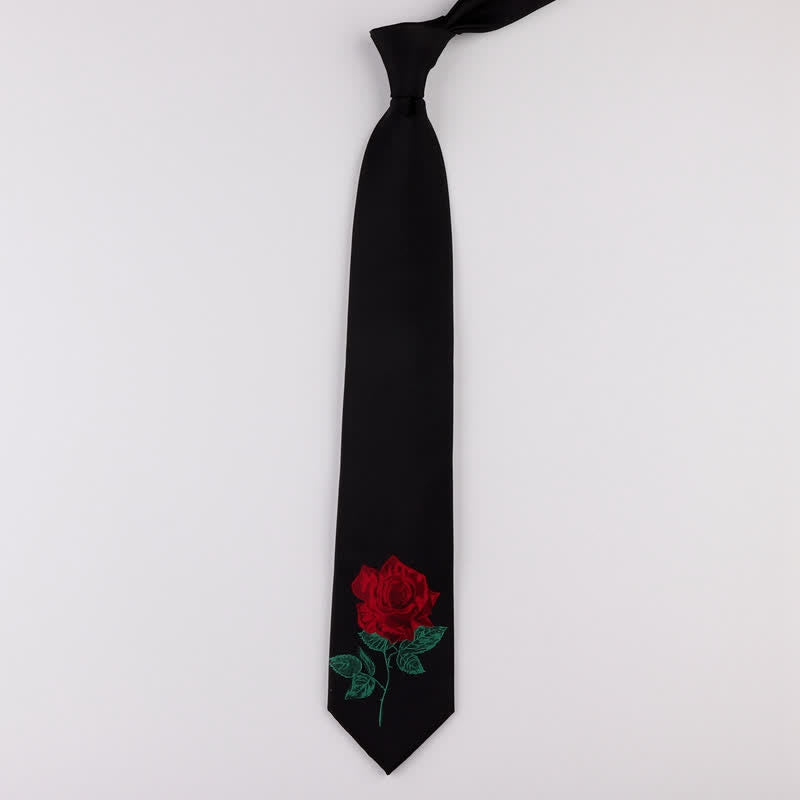 Schwarze bestickte Krawatte mit Rosen- und Blautönen für Herren