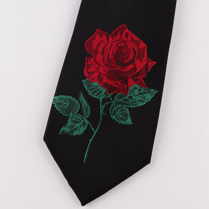 Schwarze bestickte Krawatte mit Rosen- und Blautönen für Herren