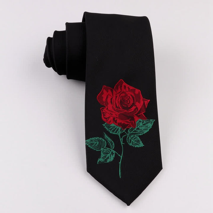 Schwarze bestickte Krawatte mit Rosen- und Blautönen für Herren