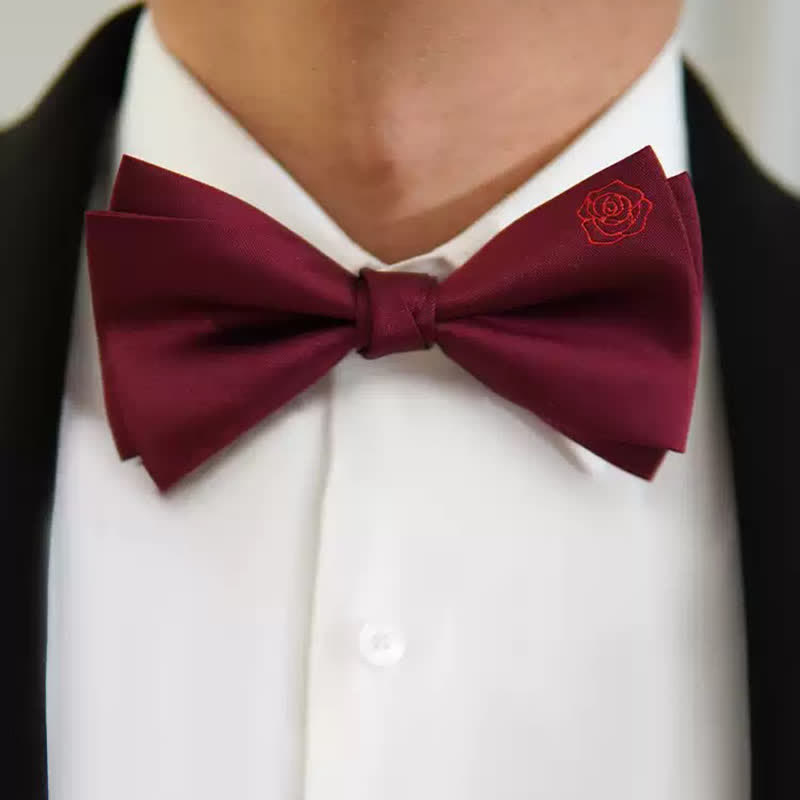 Herren-Taschentuch mit Stickerei in Bugundy-Rose-Optik, Fliege