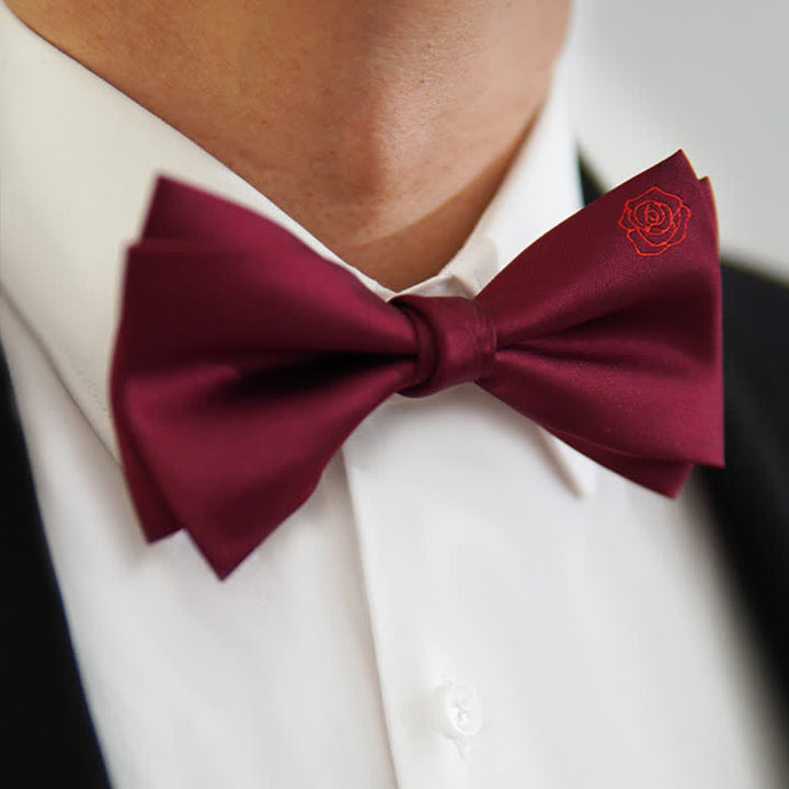 Herren-Taschentuch mit Stickerei in Bugundy-Rose-Optik, Fliege