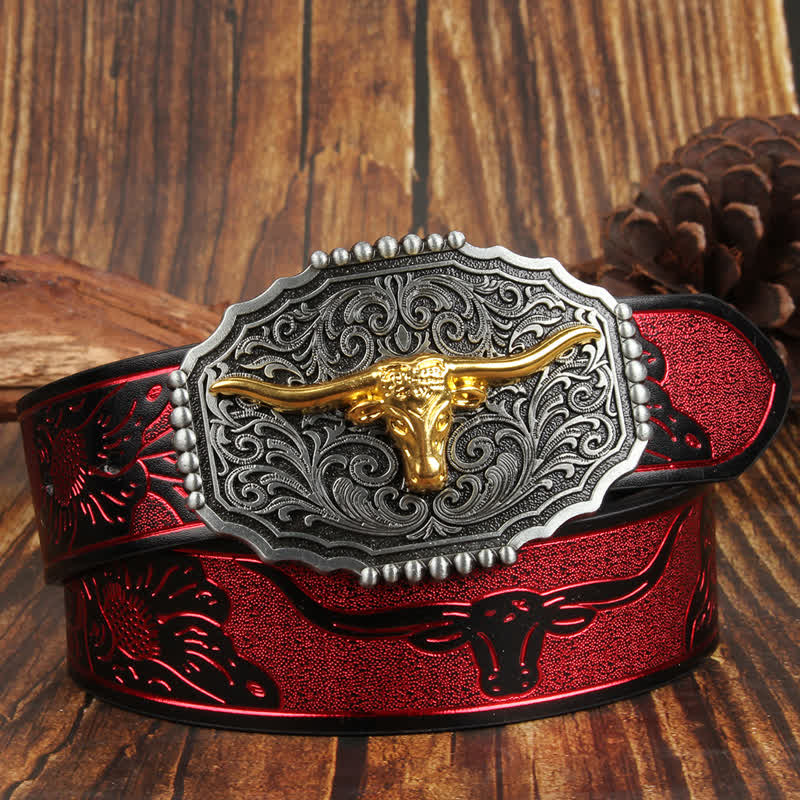 Weatern Gold Longhorn Bull Head Bunter Ledergürtel