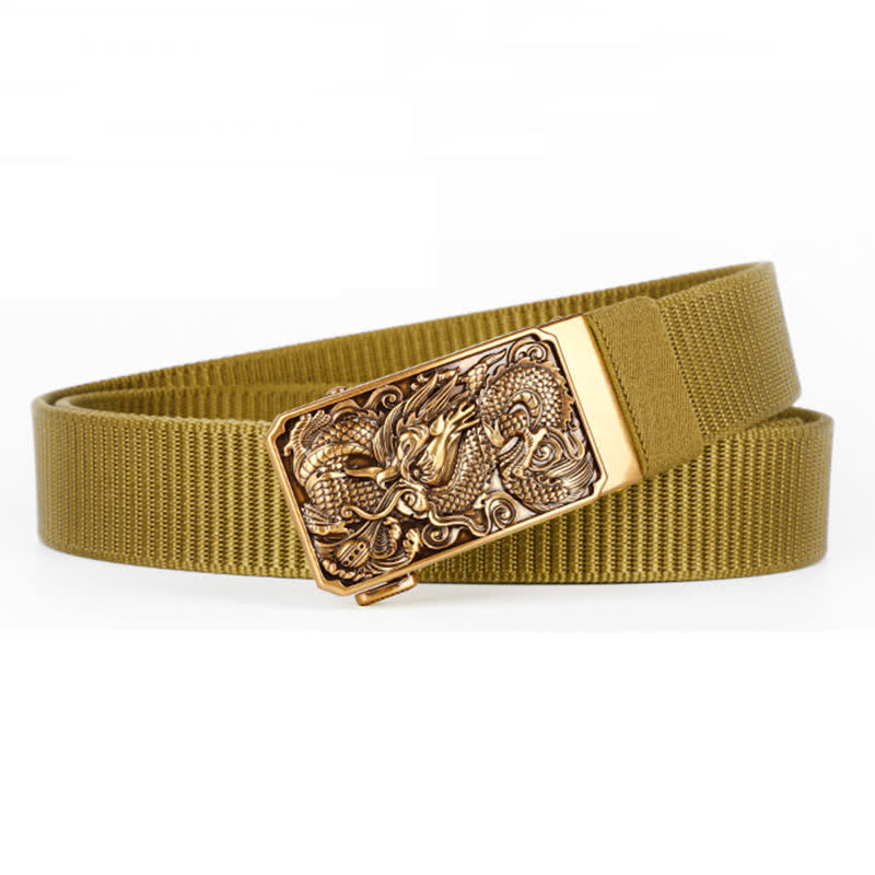 Goldfarbener Nylongürtel für Herren mit automatischer Schnalle und Drachenmotiv