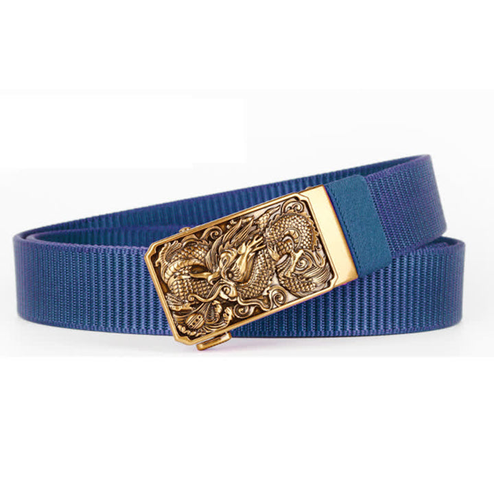 Goldfarbener Nylongürtel für Herren mit automatischer Schnalle und Drachenmotiv