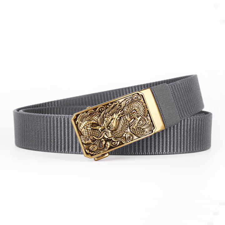 Goldfarbener Nylongürtel für Herren mit automatischer Schnalle und Drachenmotiv