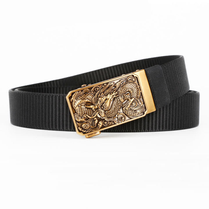 Goldfarbener Nylongürtel für Herren mit automatischer Schnalle und Drachenmotiv