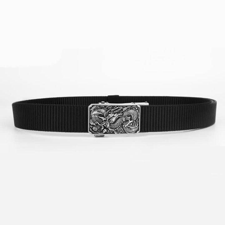 Silberner Nylongürtel für Herren mit automatischer Schnalle und Drachenmotiv