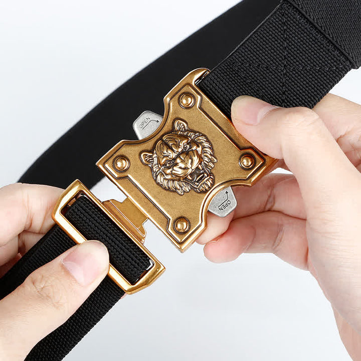 Goldfarbener Nylongürtel mit Tiger-Motiv und Doppelschlitz und Schnellverschluss für Herren