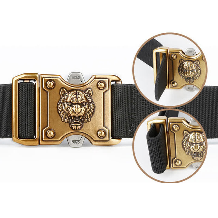 Goldfarbener Nylongürtel mit Tiger-Motiv und Doppelschlitz und Schnellverschluss für Herren