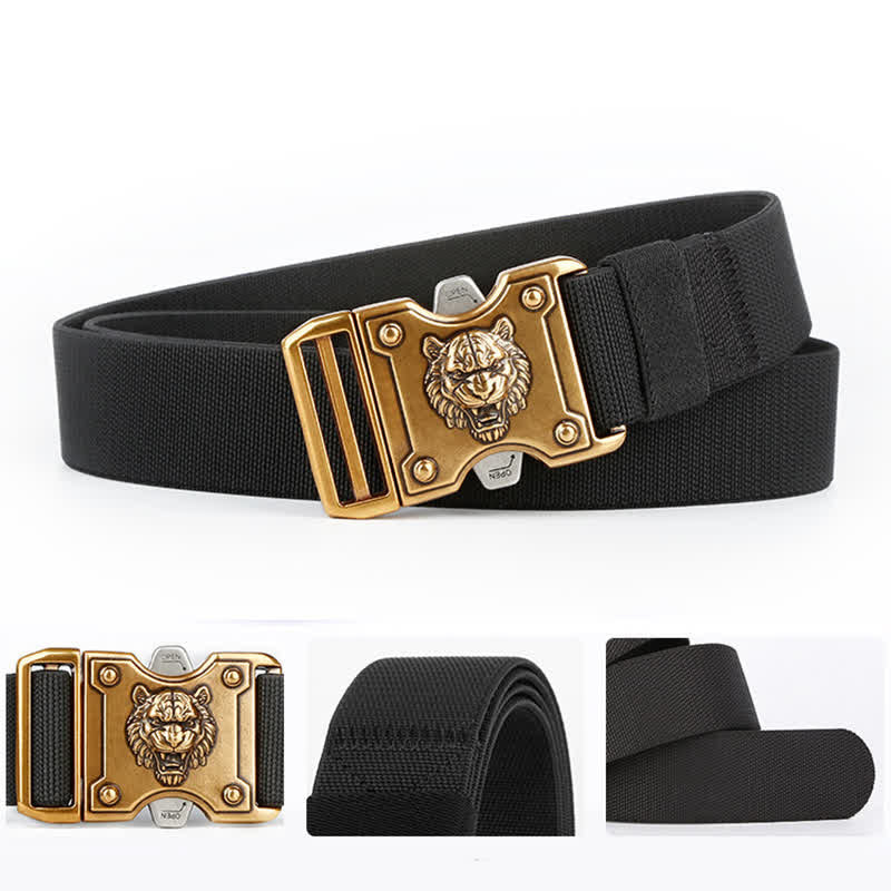 Goldfarbener Nylongürtel mit Tiger-Motiv und Doppelschlitz und Schnellverschluss für Herren